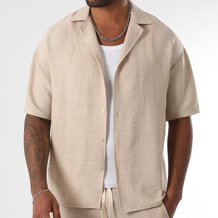 LBO - Camicia a maniche corte e set di pantaloni larghi effetto lino 1872 Beige