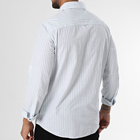 Tiffosi - Martin Camicia a righe a maniche lunghe 10060177 Bianco Azzurro