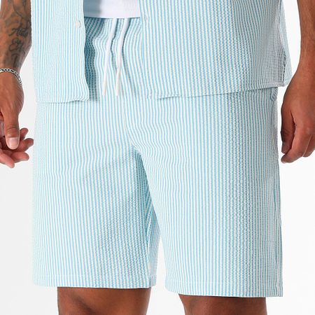 LBO - Pantaloncini da bagno a righe Seersucker 0395 Azzurro Bianco