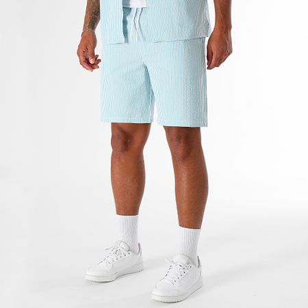 LBO - Pantaloncini da bagno a righe Seersucker 0395 Azzurro Bianco