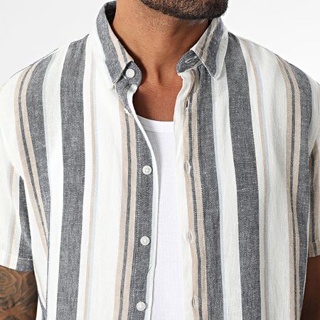 Blend - Camicia a maniche corte in lino a righe 20717864 Bianco Beige Blu Navy