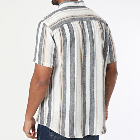 Blend - Camicia a maniche corte in lino a righe 20717864 Bianco Beige Blu Navy