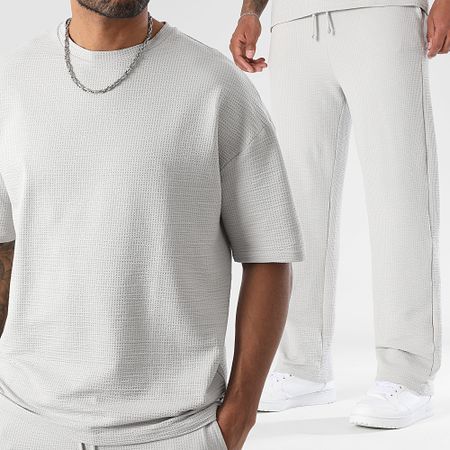 LBO - Set di pantaloni a gamba larga testurizzati 3771 Grigio chiaro