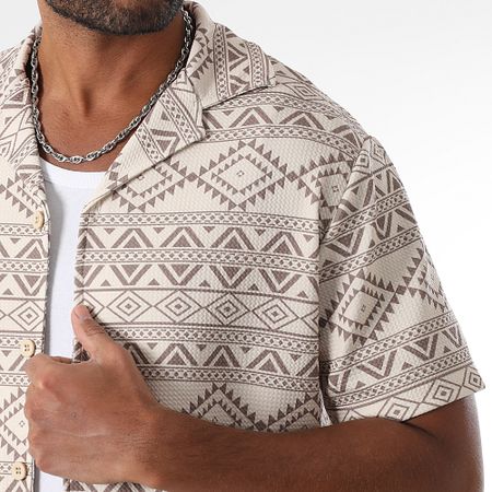 LBO - 1881 Set camicia e pantaloncini a maniche corte con stampa etnica beige e marrone