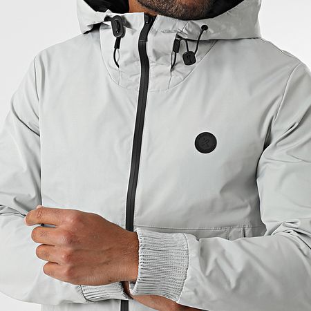 Kymaxx - Giacca con cappuccio e zip grigio chiaro