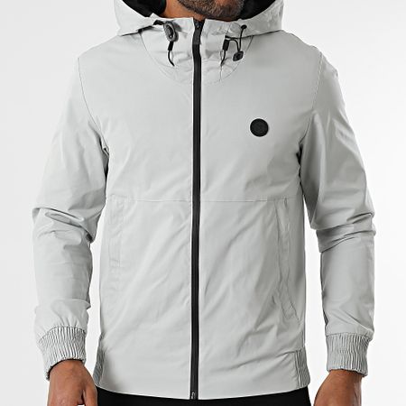 Kymaxx - Giacca con cappuccio e zip grigio chiaro