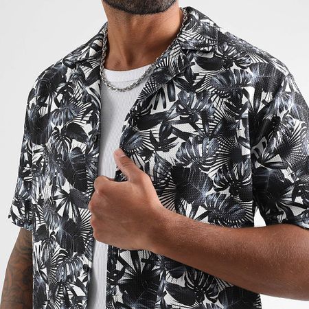 LBO - 1923 Camicia a maniche corte con stampa tropicale in bianco e nero grigio