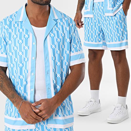 Zayne Paris  - Set camicia a maniche corte e pantaloncini da jogging 087 azzurro bianco