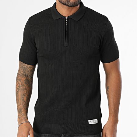 Mackten - Polo a maniche corte a coste con collo a zip 043 Nero