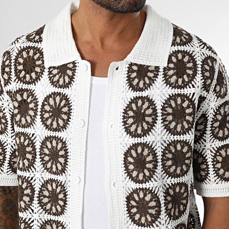 Frilivin - 210 Camicia a maniche corte in rete bianco marrone