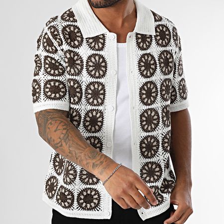 Frilivin - 210 Camicia a maniche corte in rete bianco marrone