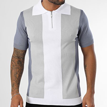 Frilivin - Polo manica corta con zip 087 bianco blu grigio