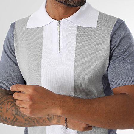 Frilivin - Polo manica corta con zip 087 bianco blu grigio