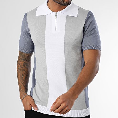 Frilivin - Polo manica corta con zip 087 bianco blu grigio