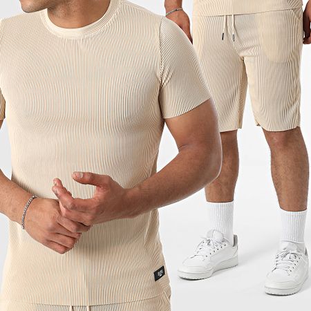 Zelys Paris - Set di maglietta e pantaloncini da jogging a coste beige