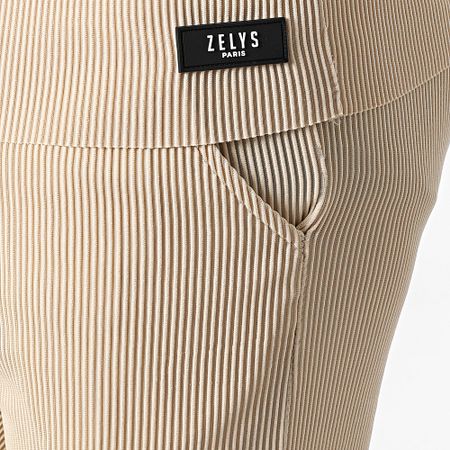 Zelys Paris - Set di maglietta e pantaloncini da jogging a coste beige