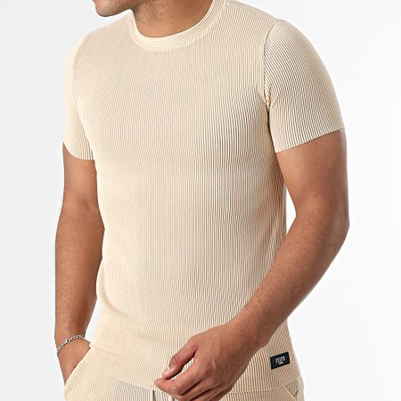 Zelys Paris - Set di maglietta e pantaloncini da jogging a coste beige