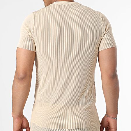Zelys Paris - Set di maglietta e pantaloncini da jogging a coste beige