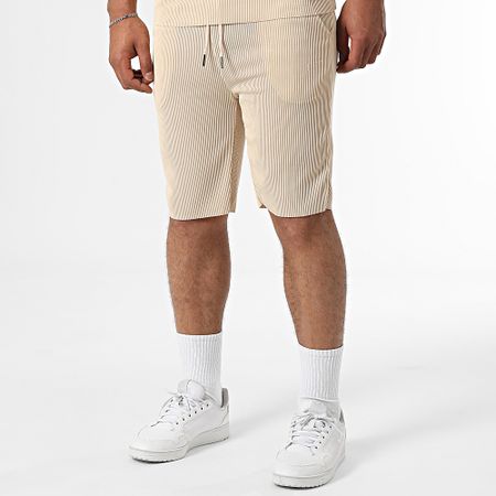 Zelys Paris - Set di maglietta e pantaloncini da jogging a coste beige