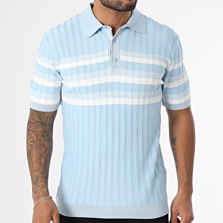 Classic Series - Polo manica corta a righe 011 azzurro bianco