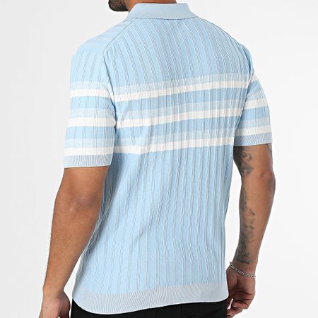 Classic Series - Polo manica corta a righe 011 azzurro bianco