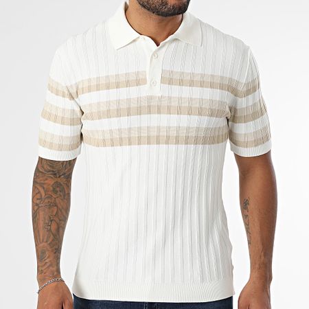 Classic Series - Polo manica corta a righe 011 Bianco Beige