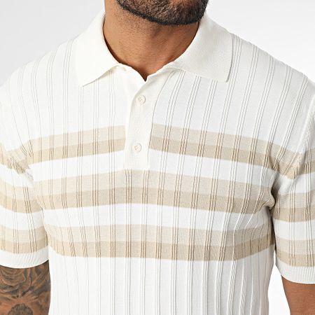 Classic Series - Polo manica corta a righe 011 Bianco Beige