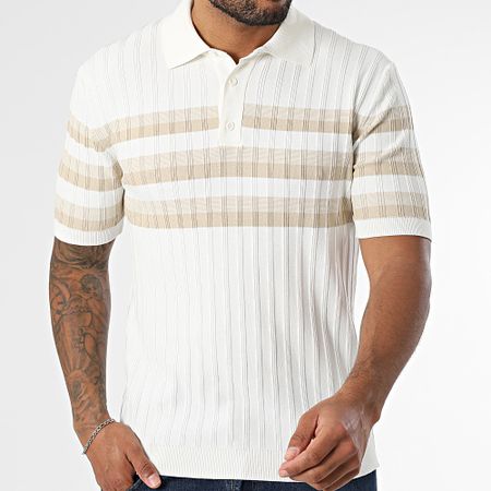 Classic Series - Polo manica corta a righe 011 Bianco Beige