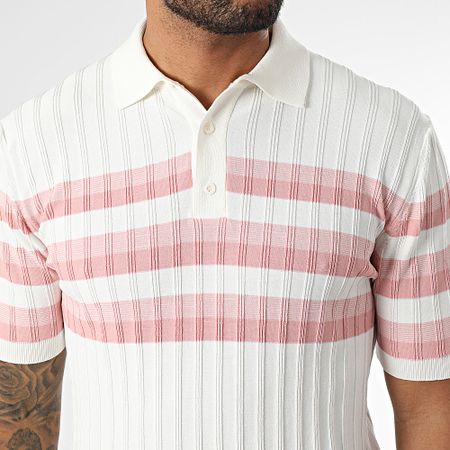 Classic Series - Polo manica corta a righe 011 bianco rosa