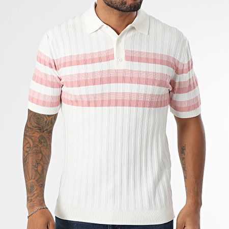 Classic Series - Polo manica corta a righe 011 bianco rosa