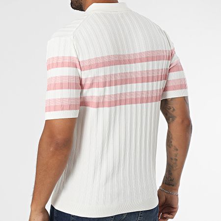 Classic Series - Polo manica corta a righe 011 bianco rosa