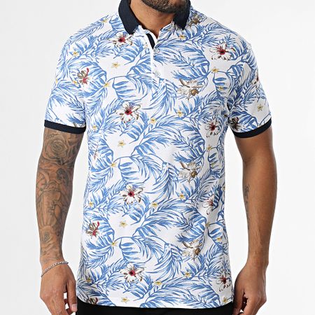 American People - Polo manica corta Pudge White Royal Blue Floral