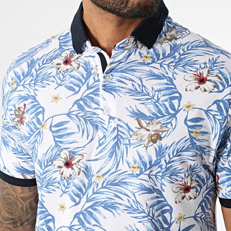 American People - Polo manica corta Pudge White Royal Blue Floral