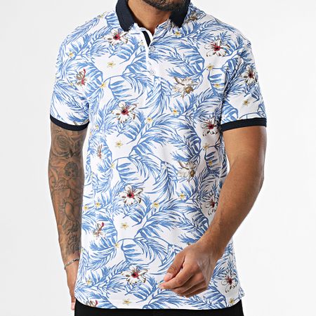 American People - Polo manica corta Pudge White Royal Blue Floral