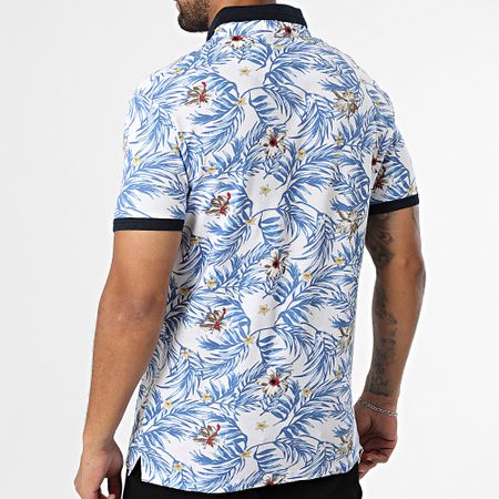 American People - Polo manica corta Pudge White Royal Blue Floral