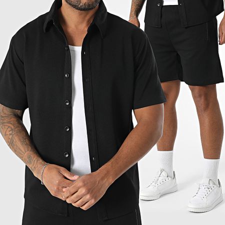 MTX - 303 Set di camicia a maniche corte e pantaloncini da jogging neri testurizzati