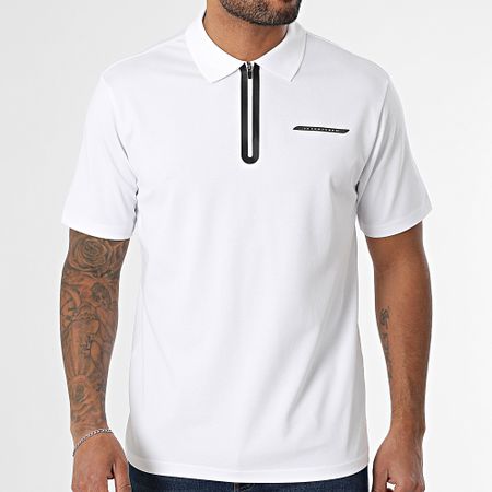 Jack And Jones - Polo Fusion Pique manica corta con colletto a zip, bianco