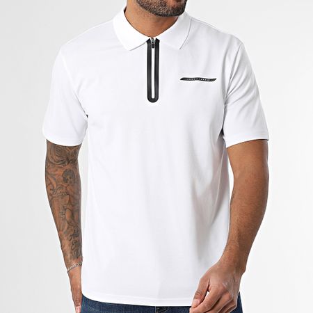 Jack And Jones - Polo Fusion Pique manica corta con colletto a zip, bianco