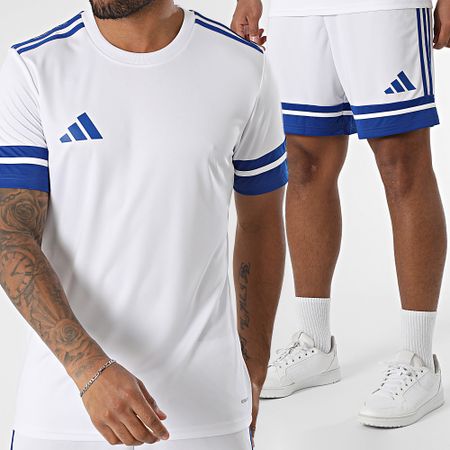 Adidas Sportswear - SQUA25 Jersey Banded Jogging Shorts and Tee Shirt Set JG5827 JH3409 Bianco Blu Reale