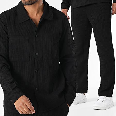 Uniplay - Set camicia e pantaloni a maniche lunghe in Waffle 163 nero