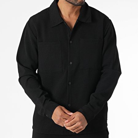 Uniplay - Set camicia e pantaloni a maniche lunghe in Waffle 163 nero