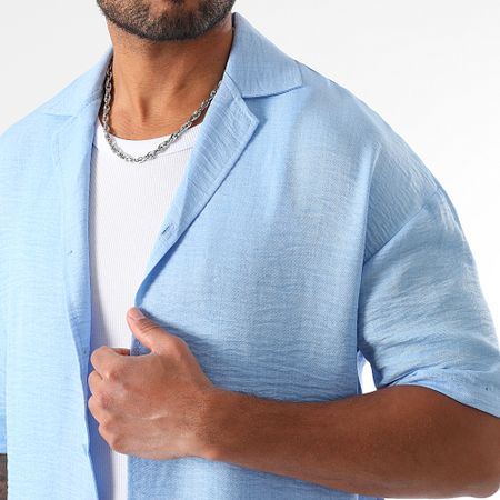 LBO - Set camicia a maniche corte e pantaloni larghi effetto lino 2059 Azzurro