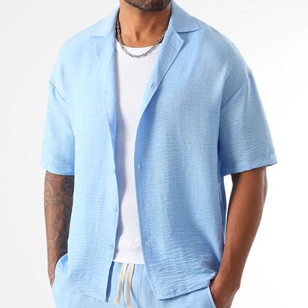 LBO - Set camicia a maniche corte e pantaloni larghi effetto lino 2059 Azzurro