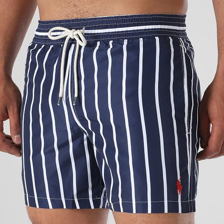 Polo Ralph Lauren - Pantaloncini da bagno Original Player slim fit a righe bianche e blu navy