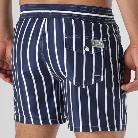 Polo Ralph Lauren - Pantaloncini da bagno Original Player slim fit a righe bianche e blu navy