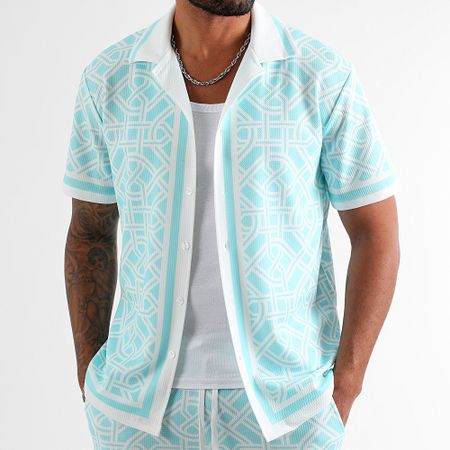 LBO - Set camicia a maniche corte e pantaloncini da jogging stampati 2065 Verde menta Bianco