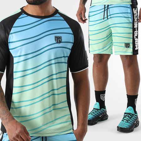 MA9 Mafia Nueve - Set di pantaloncini da jogging e maglietta a righe Hypernova Volt Green Fresh Icy