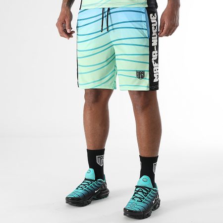 MA9 Mafia Nueve - Set di pantaloncini da jogging e maglietta a righe Hypernova Volt Green Fresh Icy