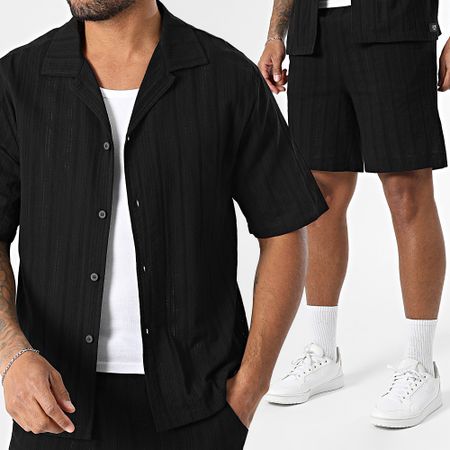 Zelys Paris - Camicia a maniche corte nera e set di pantaloncini da jogging a righe
