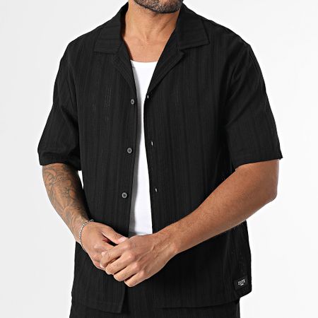 Zelys Paris - Camicia a maniche corte nera e set di pantaloncini da jogging a righe